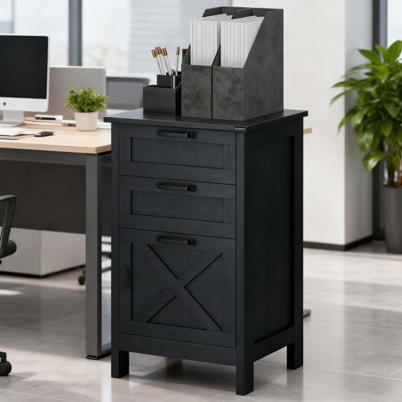 Classeur à 3 tiroirs, armoire de rangement rustique pour la maison et le bureau, Noir patiné