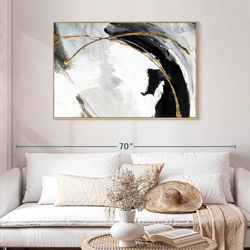 Noir, blanc et or Arciniega, Cadre flottant en bois naturel, 46 po x 31 po