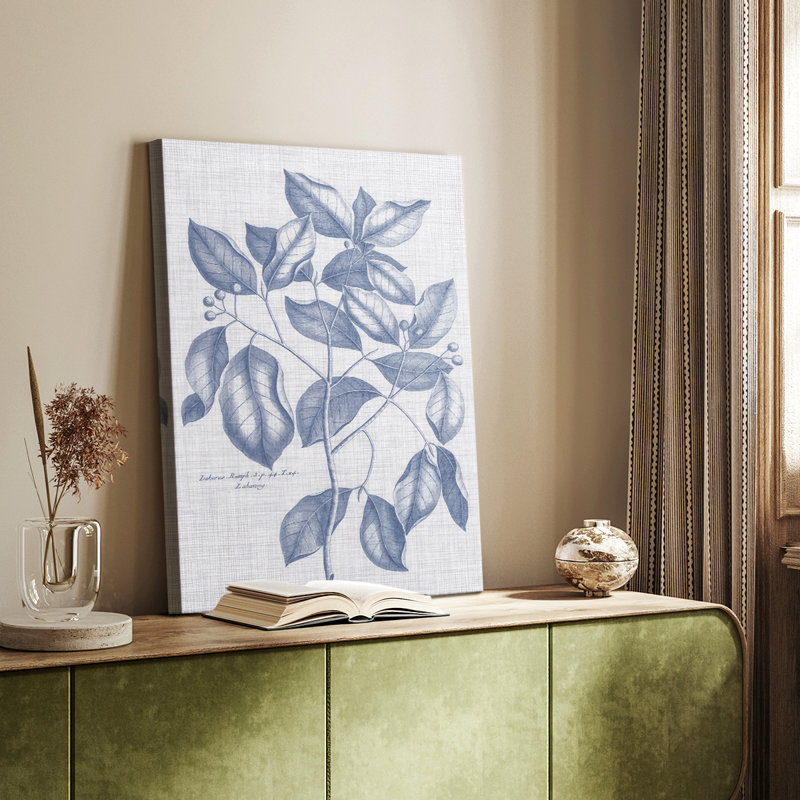 Bleu marine et lin botanique VII - Cavas enveloppés de galerie, H 48 po x l 32 po