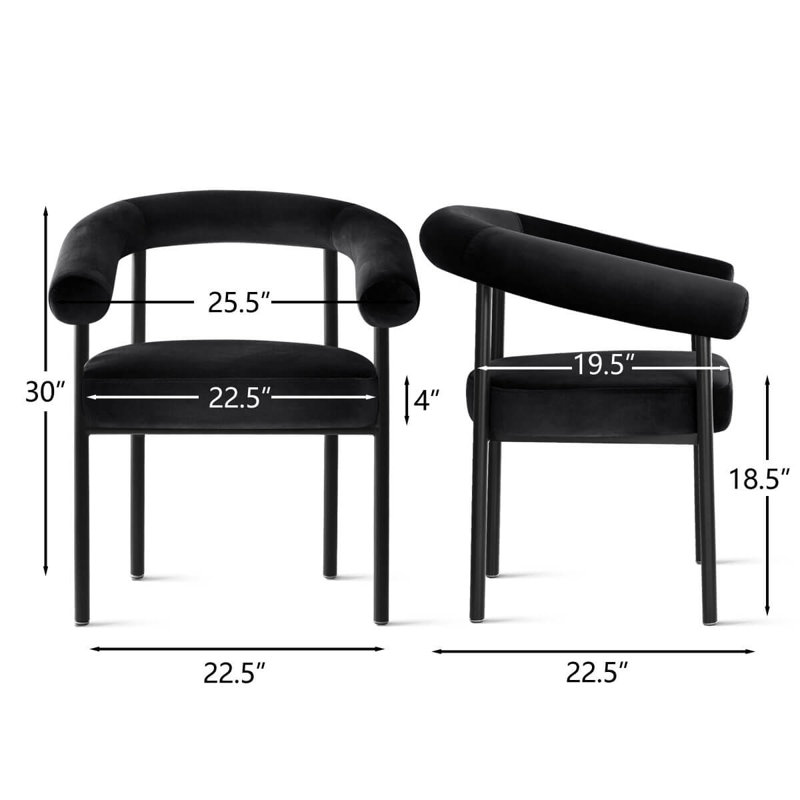 Modern Velvet Dining Chairs, Barrel Back Upholstered Armchairs With Metal Legs For Dining Room Kitchen, Black
