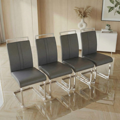 Modern Luxe Faux Leather Dining Chair Set Of 4, C-shaped Silver Stainless Steel Legs by Hokku Designs