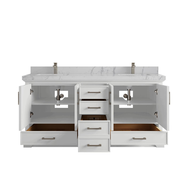 Meuble-lavabo double 72 po avec plateau en quartz Charlotte
