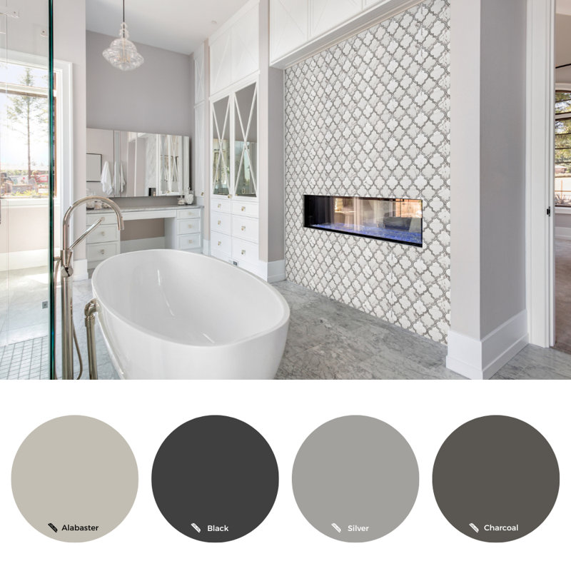 Stately Lantern 9" x 14" Porcelain Arabesque Marble Look Wall & Floor Tile, Calacatta/Gray