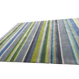 Green Hand-Knotted Wool Chromatic Stripes Geometric Modern Contemporary Carpet Rug