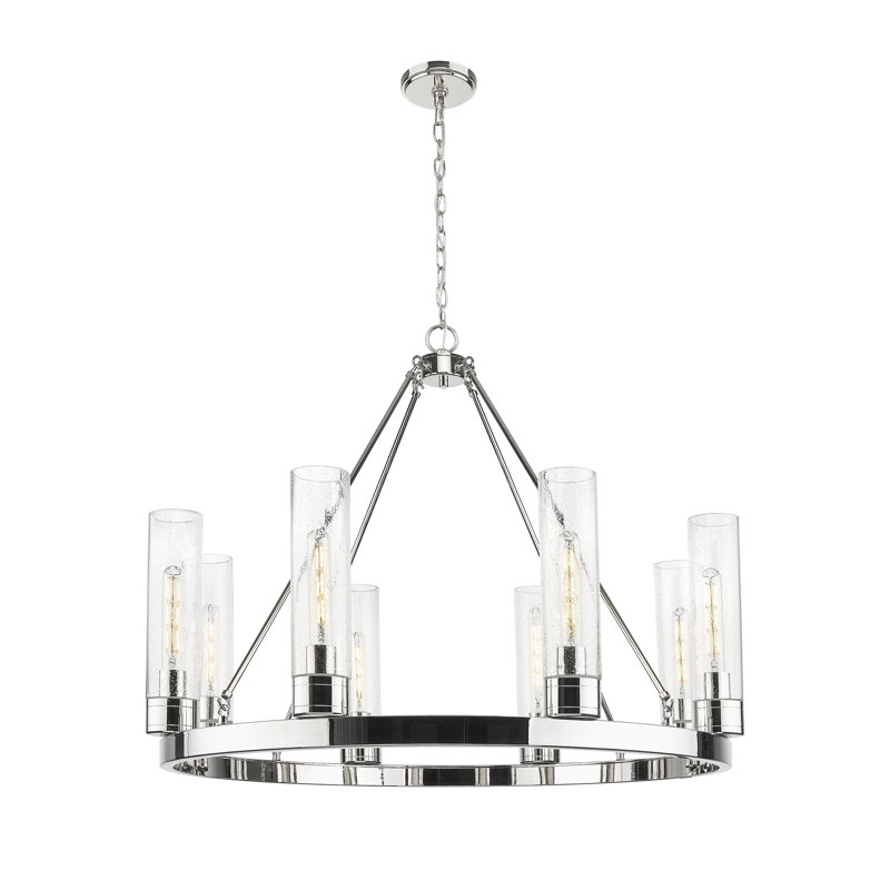 Jaiwan - Lustre 6 lumières avec abat-jour, Grainé, Nickel poli