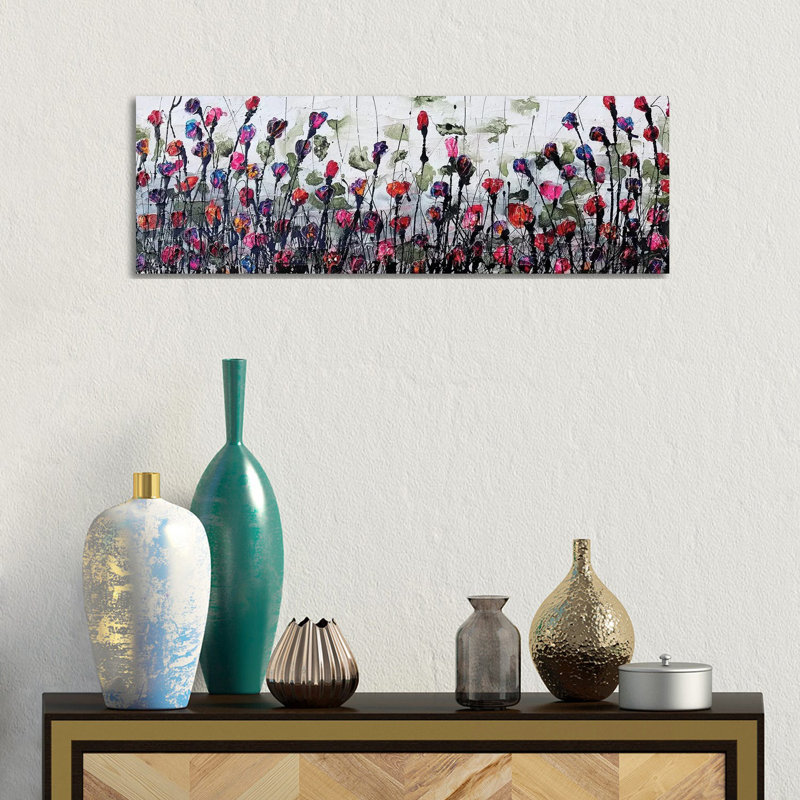 Fantatic Poppies by Donatella Marraoni - Panoramic Painting on Canvas, 30.48 cm H x 91.44 cm W x 1.91 cm D, Wrapped Canvas