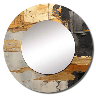 Rockoh Minimalism Chrome Gold And Grey Poteries - Abstract Spirals Wall Mirror, Modern Round Decorative Mirror, Printed Metal Art