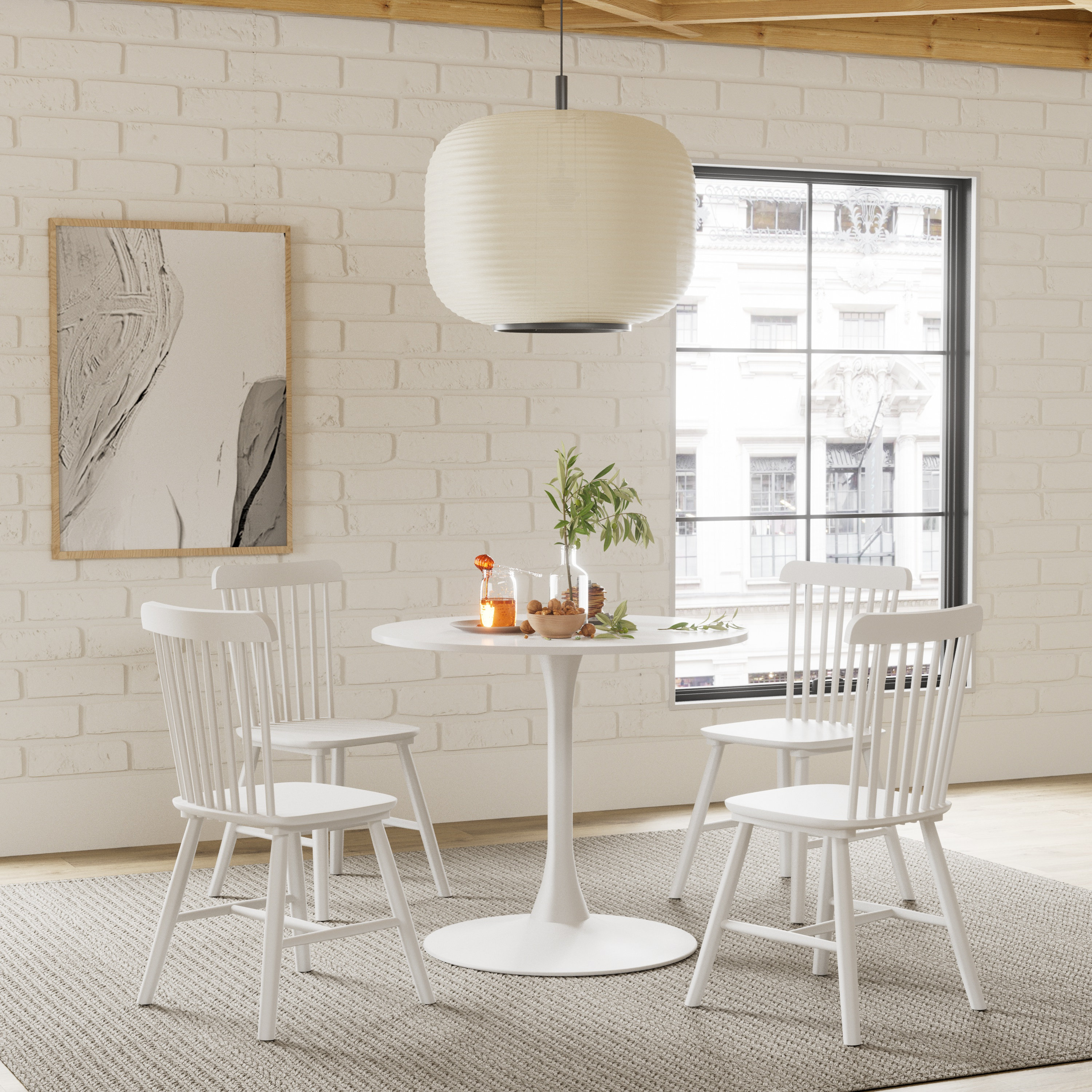 Gracie Oaks Round Dining Table Set for 4(1 Table + 4 Chairs) - Wayfair ...