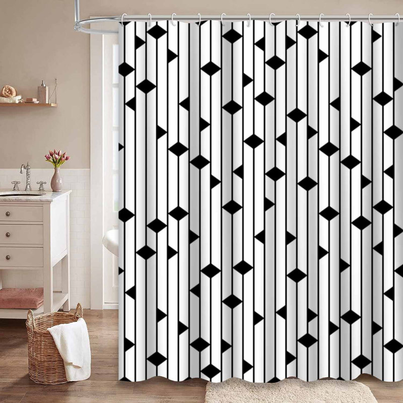 Rideau de douche imperméable à motif géométrique à chevrons avec 12 crochets, L 72 po x l 78 po