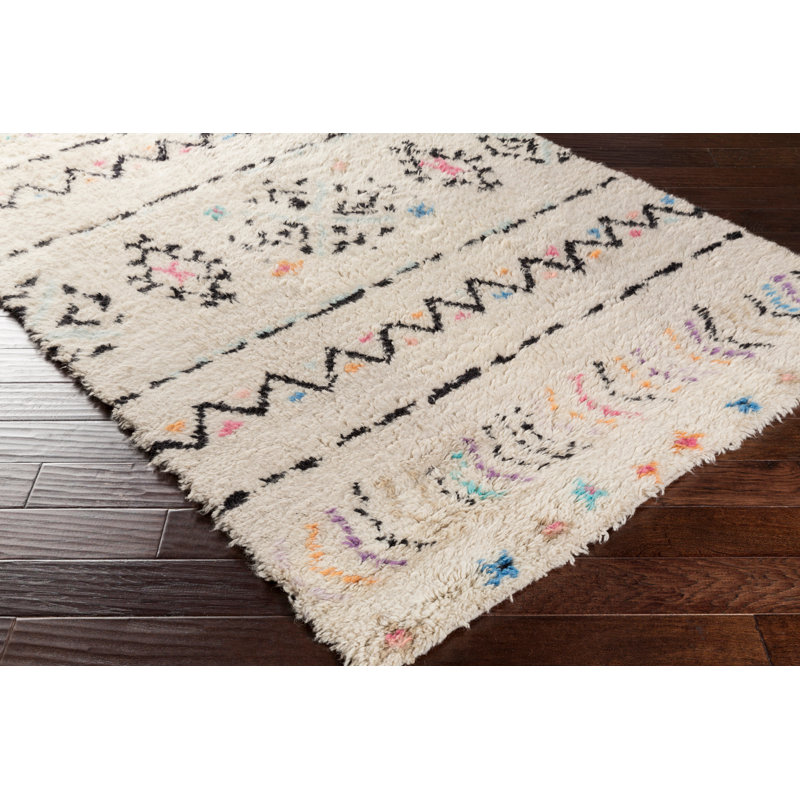 Riad Hand-Knotted Neutral/Black Area Rug, Rectangle 8' x 10'