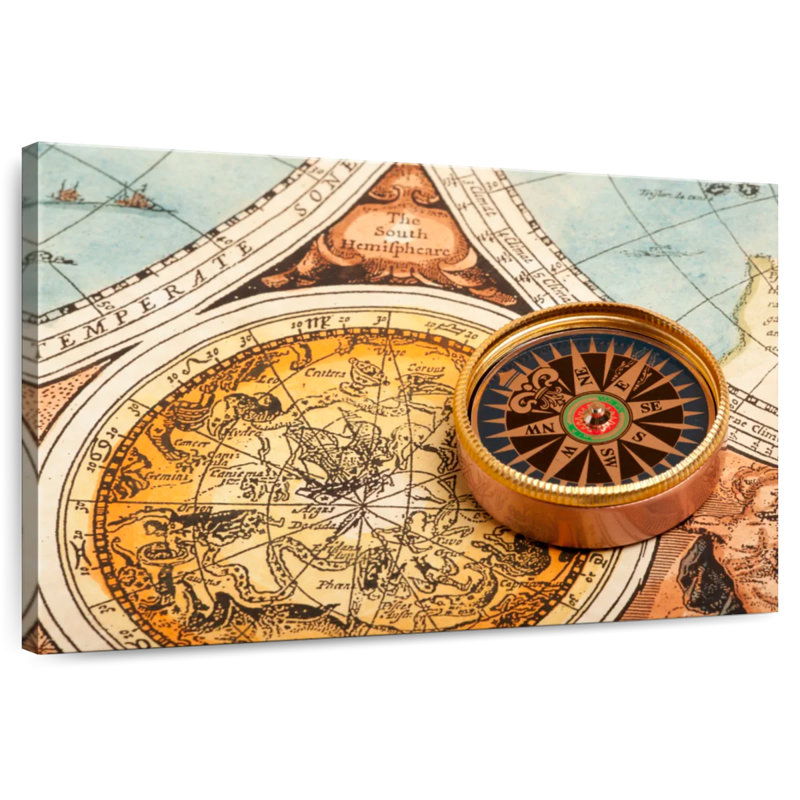 Retro gold compass Aletra, H 30 po x l 45 po