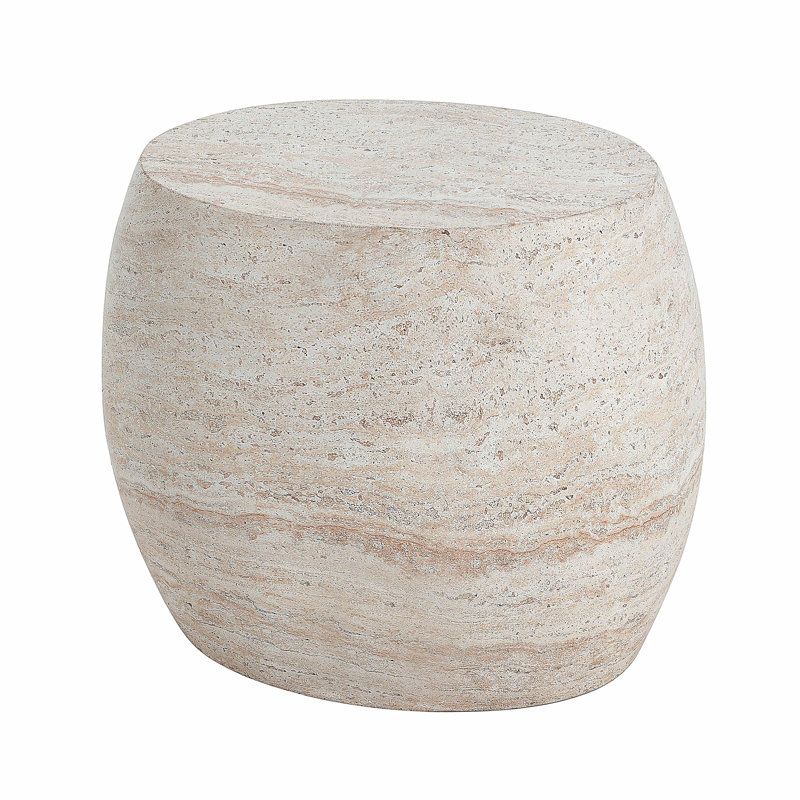 Table d'appoint extérieure / intérieure en béton léger, table d'appoint ovale en travertin