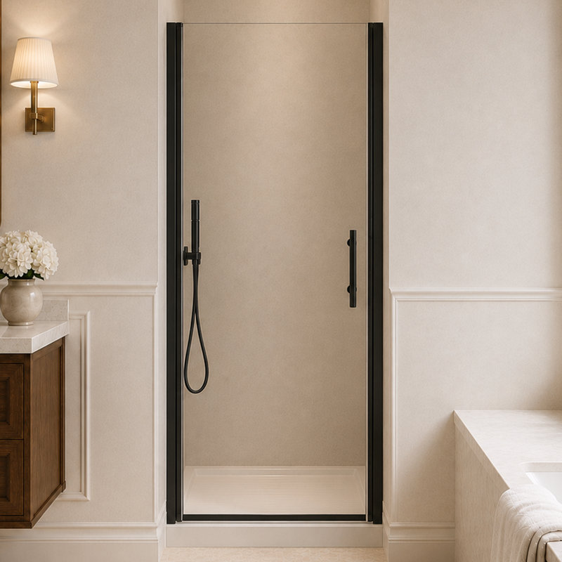 34-35.4" W x 72" H Pivot Shower Door with 1/4" 6mm Tempered Glass, Matte Black, Matte Black