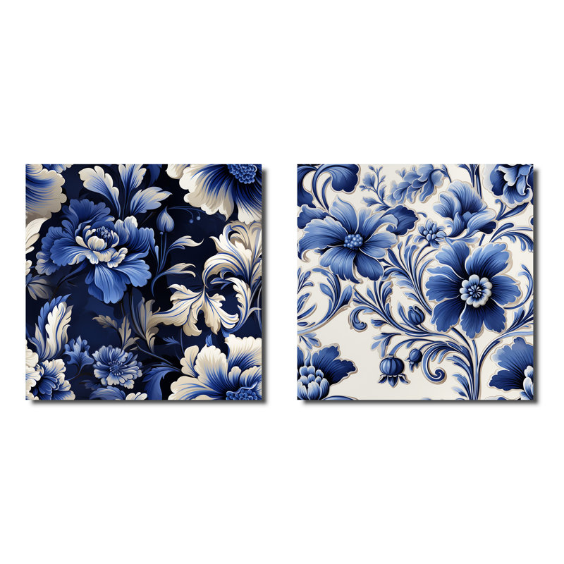 Cobalt bleu victorien néo-gothique à motif victorien, Toile tendue, H 16 po x l 33 po