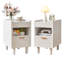 Tables de chevet cannelées à 2 tiroirs de 19,7 po avec rangement, style moderne, blanches (ensemble de 2)-792075989