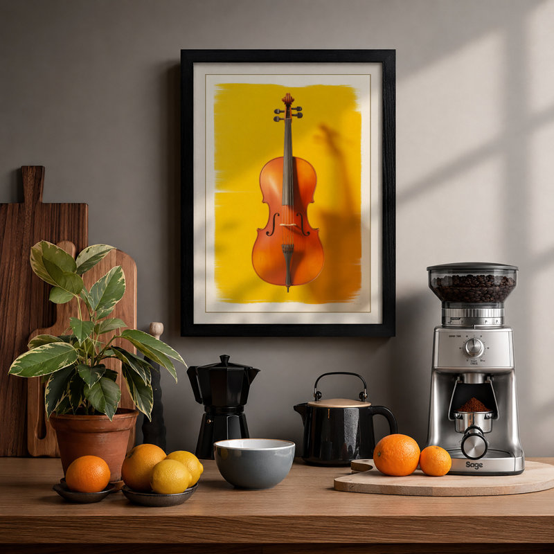 Cello On Gold Modern - Print, Black, A3 - 42.0 x 29.7 cm