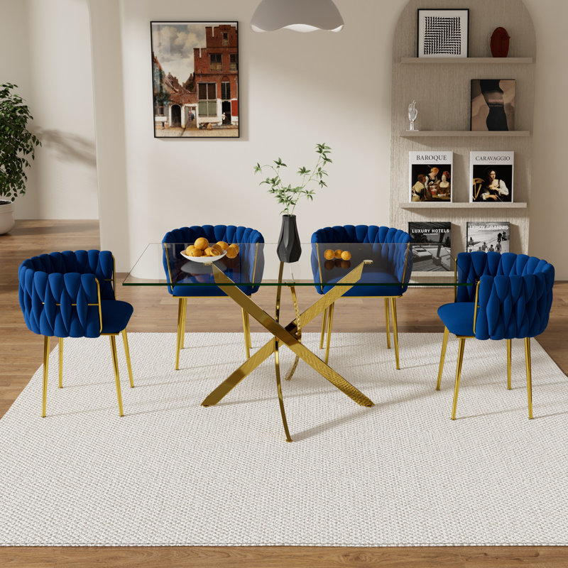 Ensemble de salle à manger Ashveen, Bleu, Doré, H 29,5 po x L 63 po x l 31,5 po