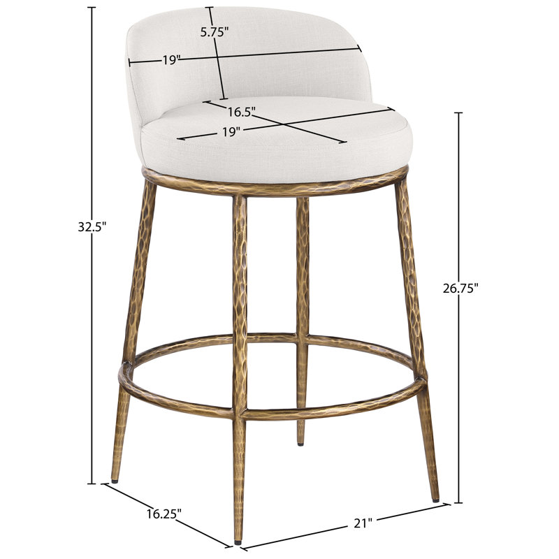 Ferro Hessle Linen Textured Performance Fabric Upholstered Counter Stool, Cream Seat/Gold Frame
