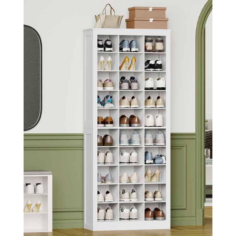 Shoe Storage Cabinet, Shoe Rack with 30 Compartments, Shoes Cupboard with Removable Shelves for Any Shoes, Wooden Rack Organizer for Entryway, Living Room, 73 x 31 x 178 cm, White 