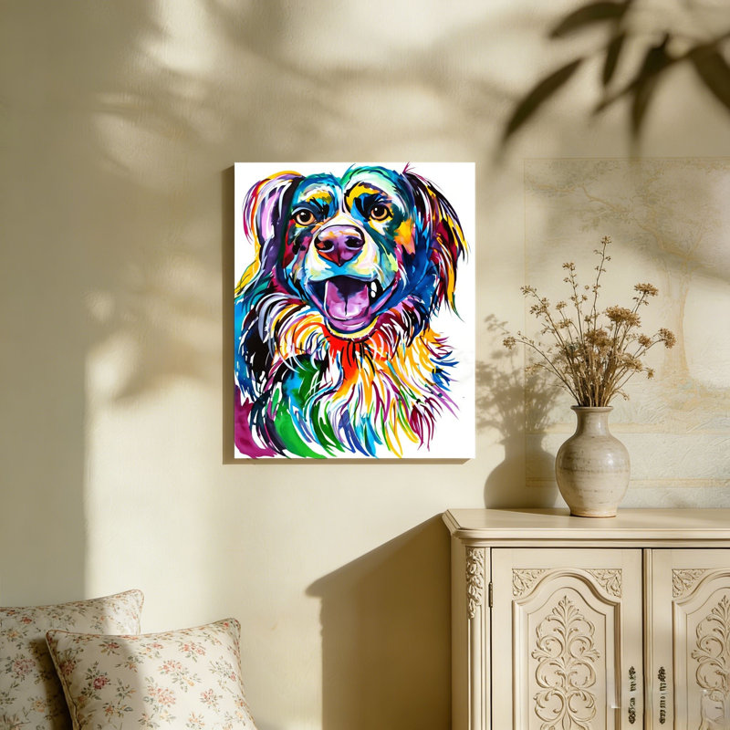 «Happy Dog», arc-en-ciel audacieux, art mural, L 36 po x l 24 po