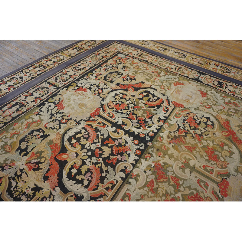 Antique Needlepoint French Flat Weave Rug