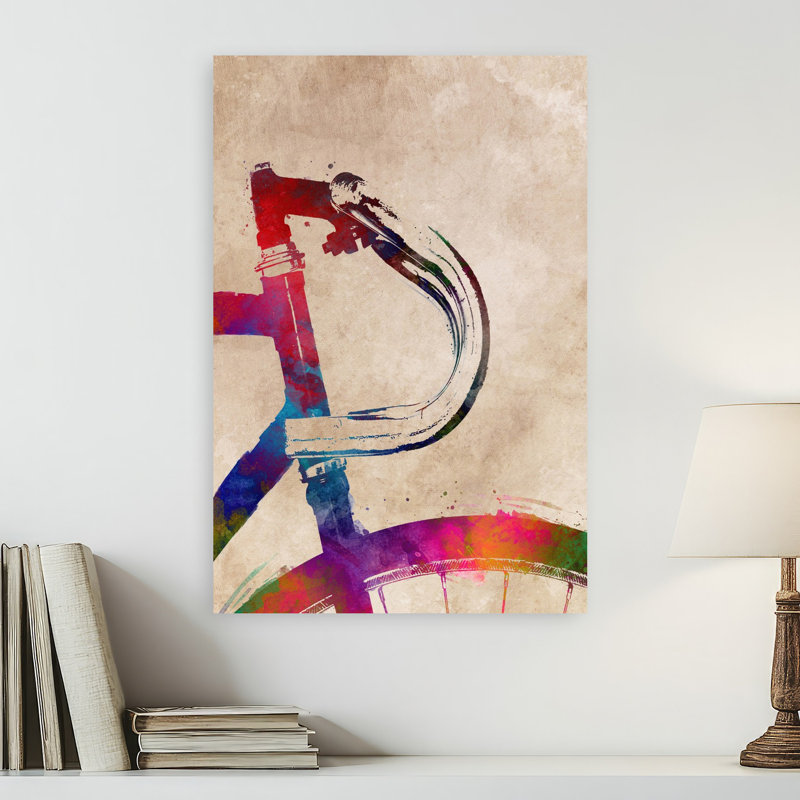 Vibrant, aquarelle, bicyclette, art mural contemporain, 24" H x 16" W