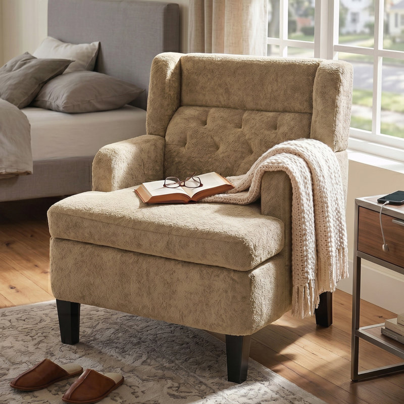 Fauteuil d'appoint rembourré pour le salon et la chambre à coucher, Brown Fabric