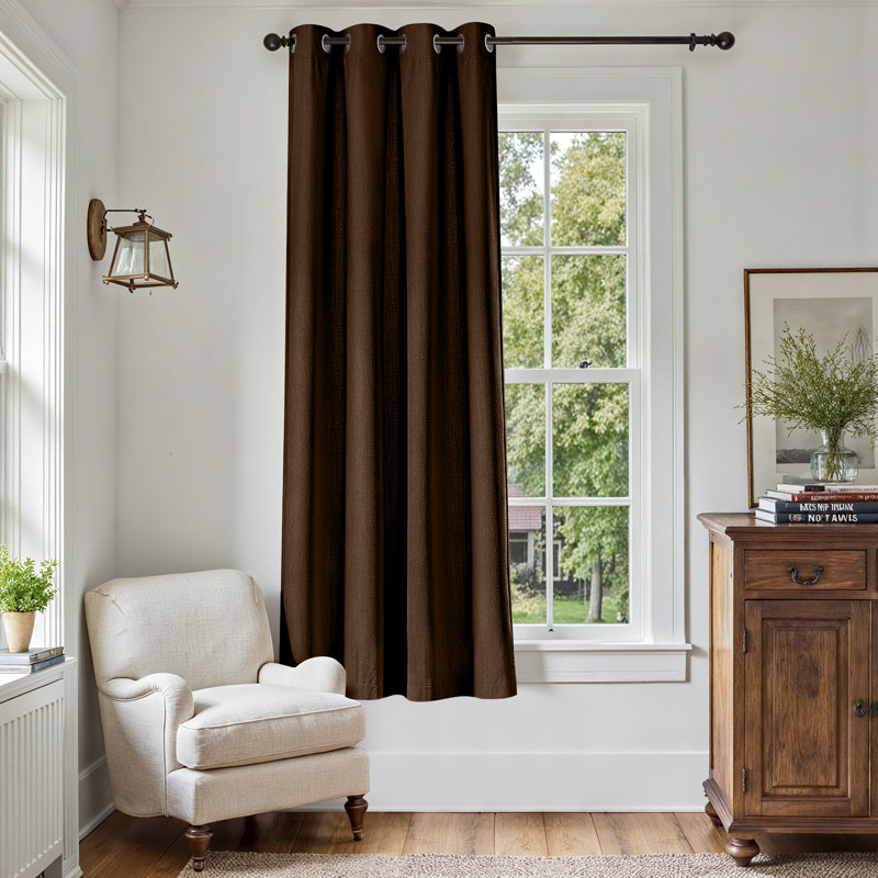 Grommet Room Darkening Linen Textured Curtain, Brown, 50" W x 72" L