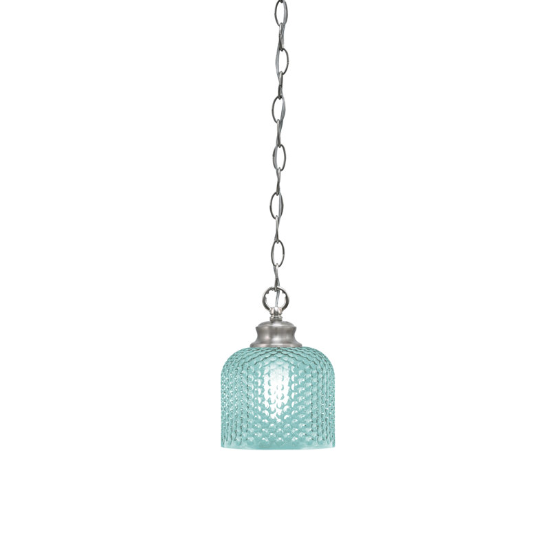 Quapaw Chain Hung Pendant Shown With 6" Textured Glass, Brushed Nickel, Cyan
