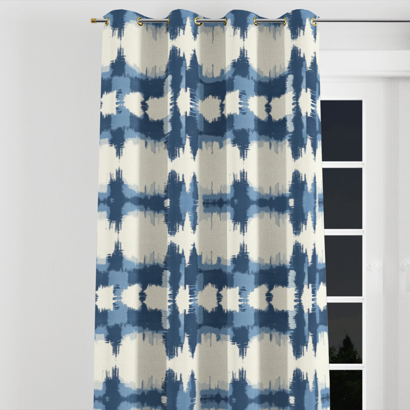 Rideaux Modern Window - rideau à œillets Ikat Blue Horizon - 1 panneau, Œillets dorés, L 52 po x L 90 po