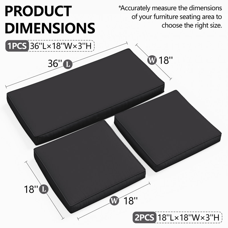 3-Piece Outdoor Seat Cushion Set, Gray