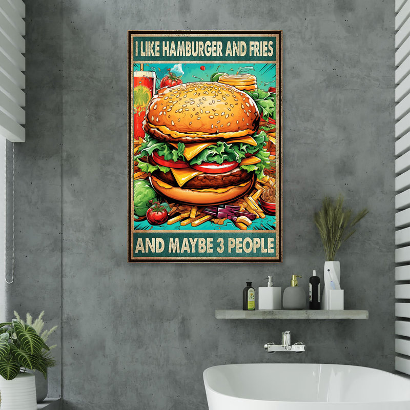 «I Like Hamburger And Fries», reproduction d'art graphique sur toile tendue, L 24 po x H 36 po