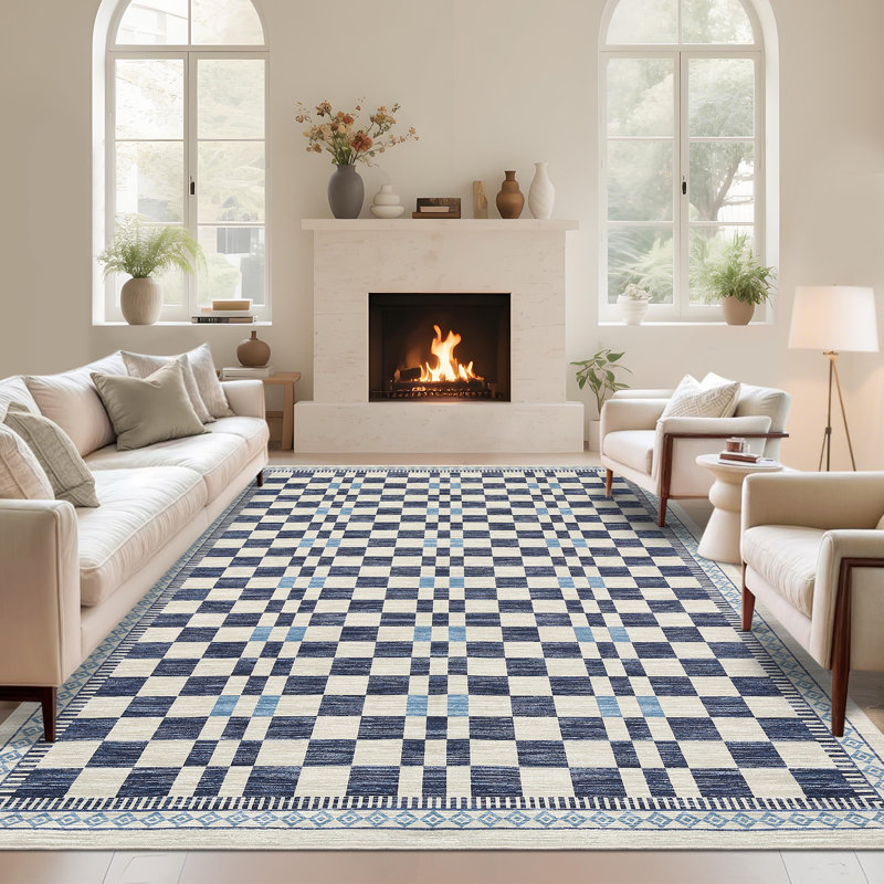 Washable Rugs for Living Room Modern Abstract Checkered Area Rugs Non Slip Carpet Indoor Stain Resistant Carpet for Dining Room Playroom Nursery