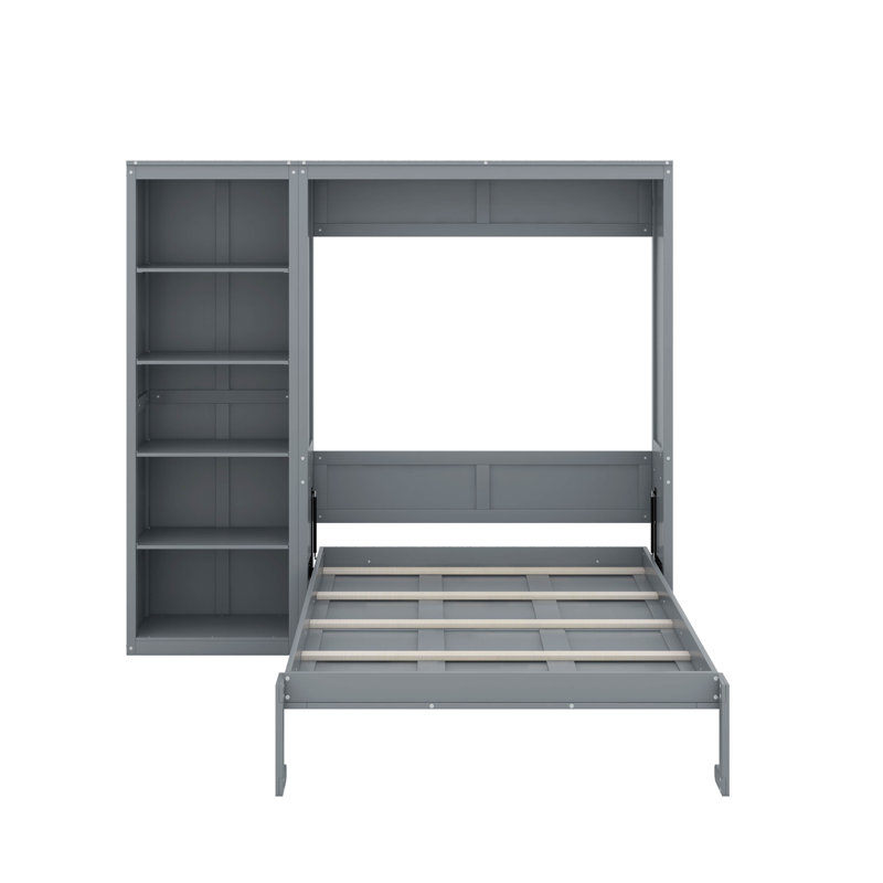 Grand lit escamotable avec tablettes, Gris