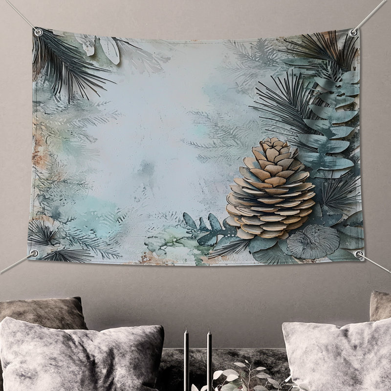Pinecone Eucalyptus Arrangement Wall Tapestry - Pinecone Wall Decor, 68in H x80in W with 4 Grommets