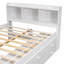 Lit double avec tête de lit bibliothèque, tiroirs de rangement sous le lit et étui de rangement pour bout de lit, blanc