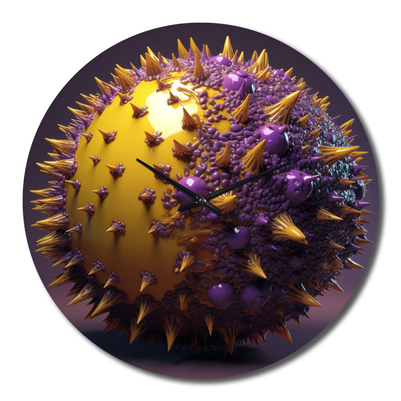 Horloge murale 3D sphère mauve et jaune en métal, Grand