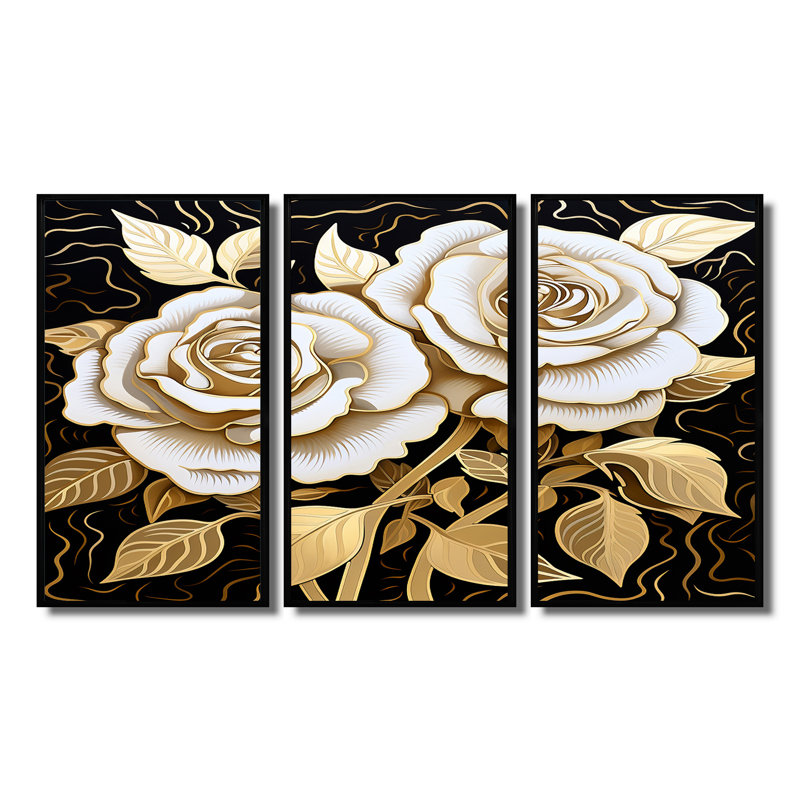 Houdemont - Ensemble d'art mural roses, H 28 po x l 36 po x P 1 po, Cadre flottant noir
