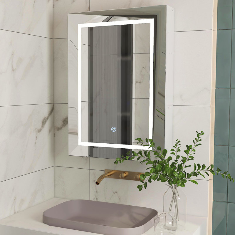 Aydelotte 50x70cm Rectangular LED Bathroom Mirror Cabinet, 3 Shelf
