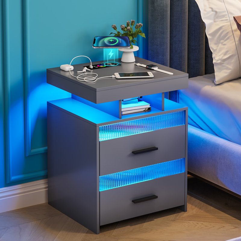 Gaelyn Sensor LED Nightstand with Ample Storage Space, Gray