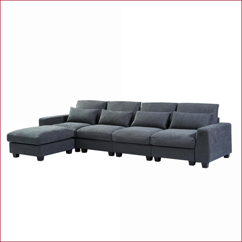 Canapé modulaire, grande méridienne moderne en forme de L et rembourrée de plumes | Gris foncé | Chenille