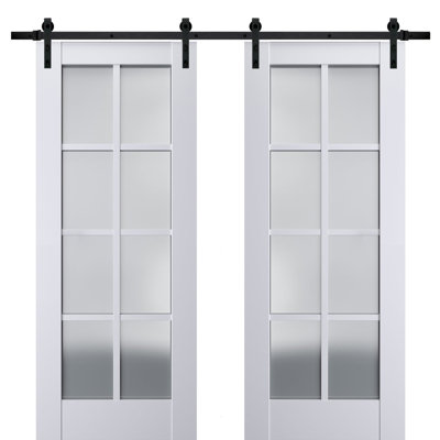 Porte de grange double robuste avec verre givré | Veregio 7412 | Ensemble de 13 cintres lourds pour rail | Portes intérieures solides