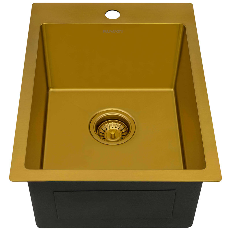 Tirana 15" L x 15" W Drop-In Bar Sink, Matte Gold Satin Brass, 20" L x 15" W
