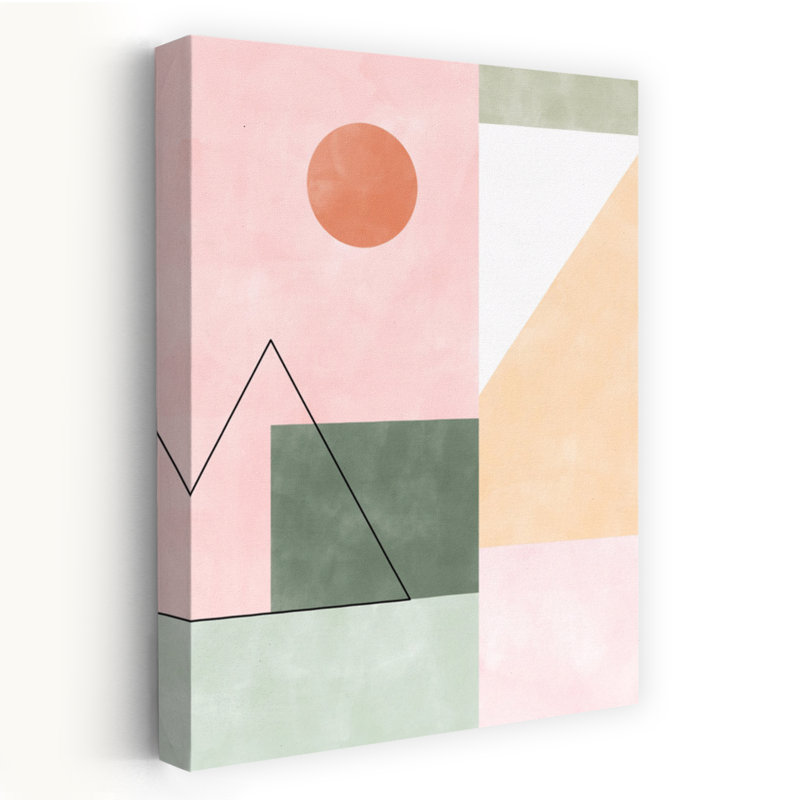 Doux paysage géométrique abstrait coloré, art mural contemporain, H 18 po x l 12 po