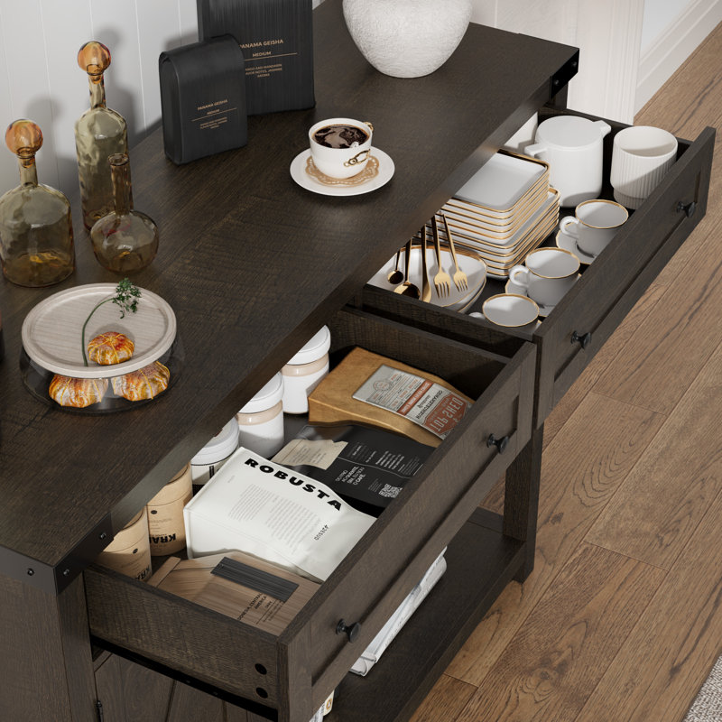 Darius 47.2" W Console Table with 2 Drawers and 2 Double-Door Cabinet, Dark Brown