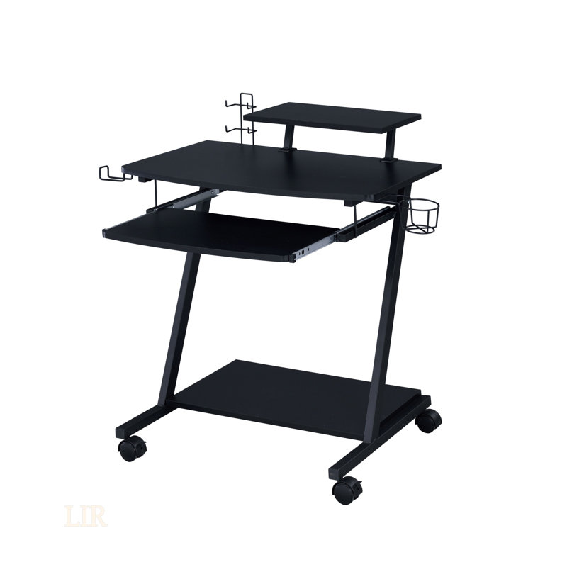 Stylish Black Finish Gaming Desk With Open Storage And Keyboard Tray For Enhanced Gaming Experience