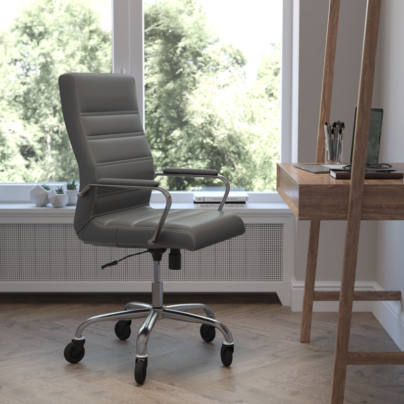Gray LeatherSoft High Back Executive Swivel Office Chair with Chrome Frame