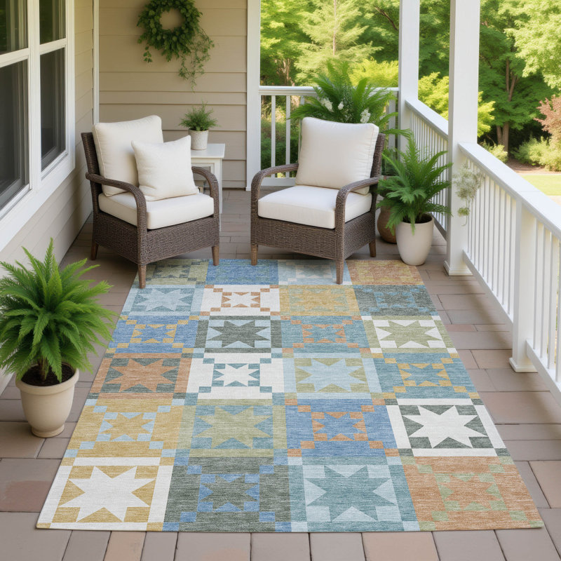 Tapis intérieur / extérieur lavable à la machine Chantille ACN2538, Bleu, Rectangulaire 8 pi x 10 pi