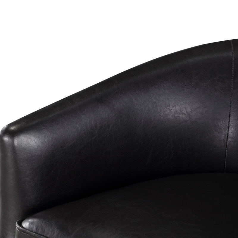 Fauteuil de conversation confortable en similicuir brun avec base en bois pour une vie moderne, Noir