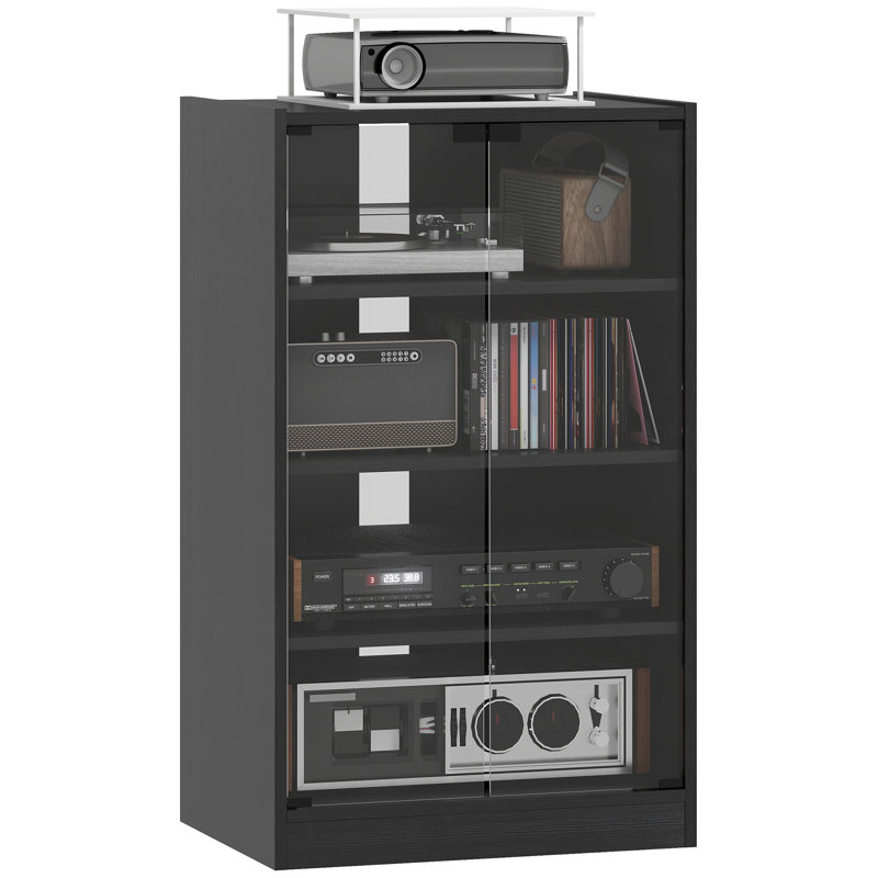 Cabinet multimédia, meuble stéréo, support pour tourne-disque avec rangement pour disques vinyles